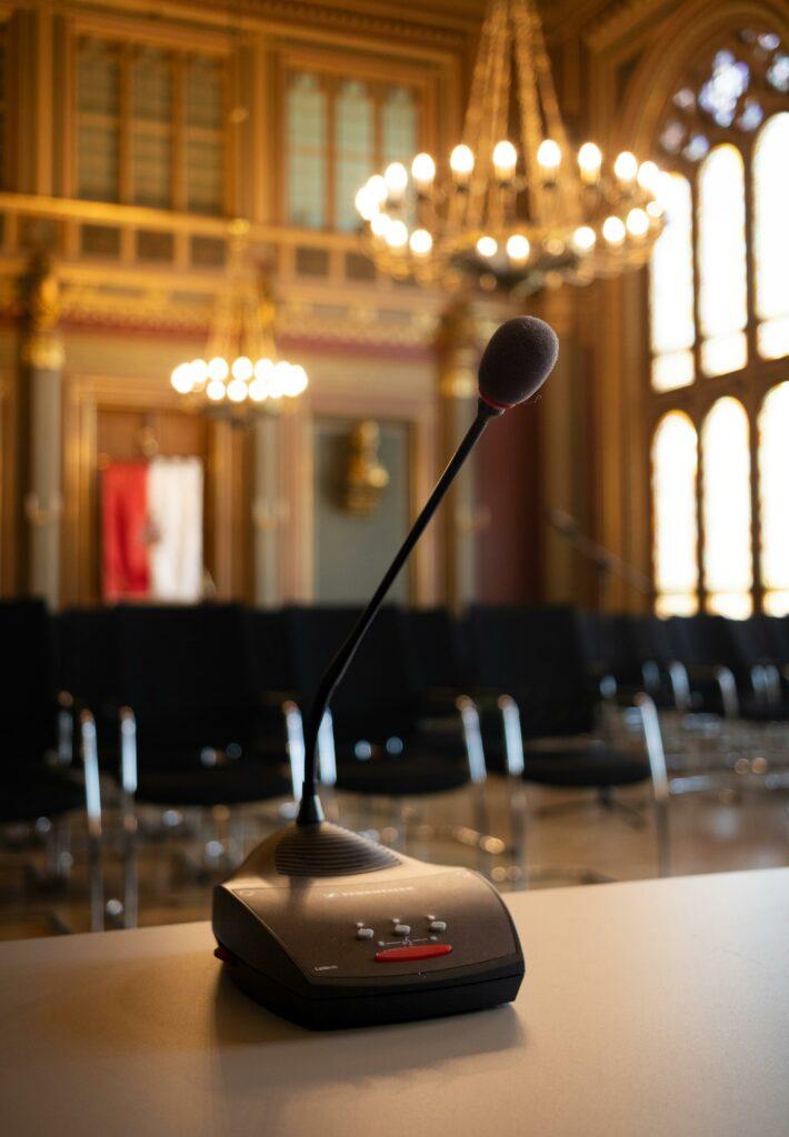 Luxurious conference room in Zittau featuring a microphone for professional presentations.